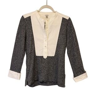 J.Crew Top Gray White Medium Colorblock Henley Casual Minimalist Workwear Chic